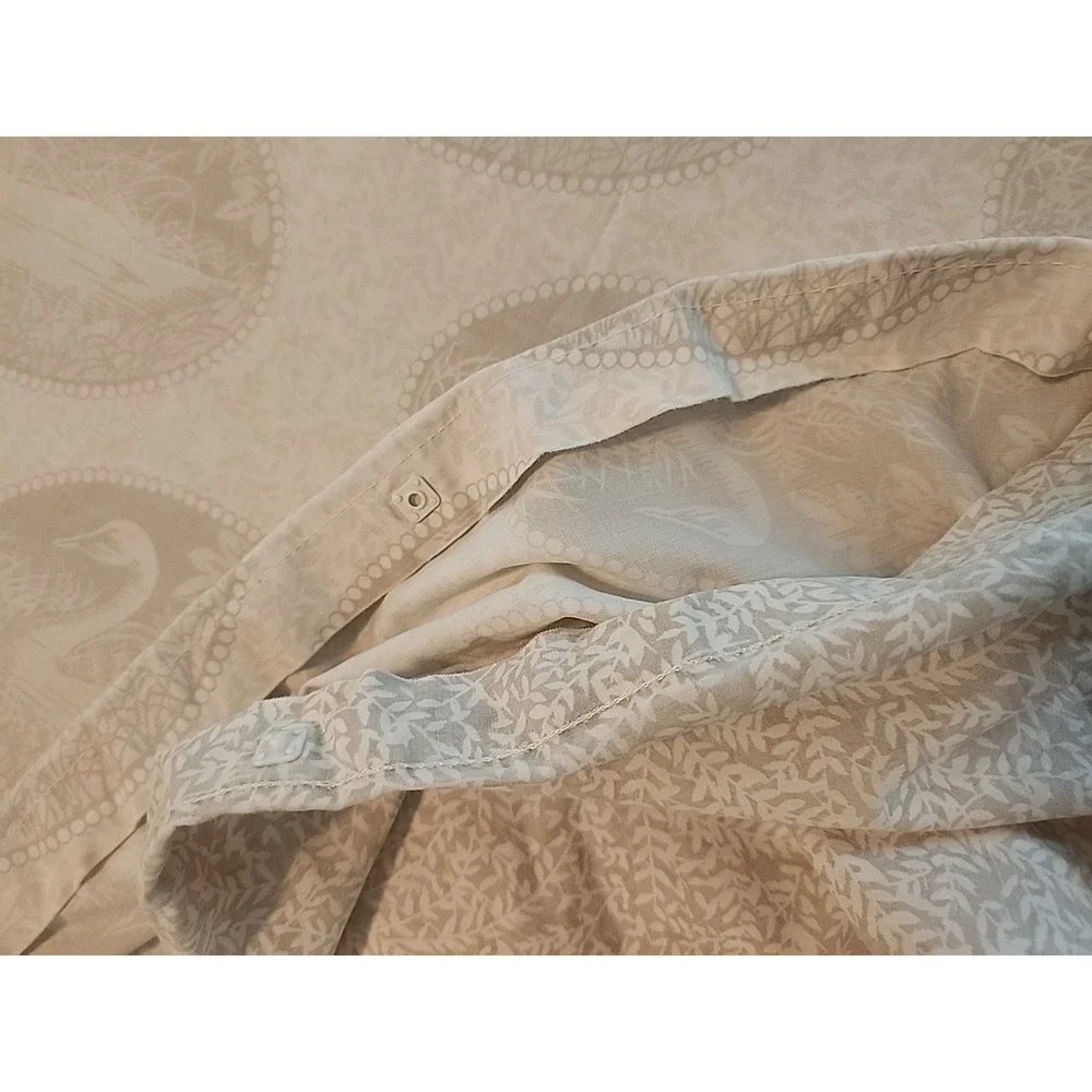 French Country Cottagecore Tan Cream Swan Bird Toile Reversible Duvet Cover FULL